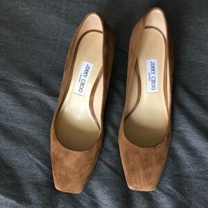 Jimmy Choo Brown Suede Square Pointed Toe Heels